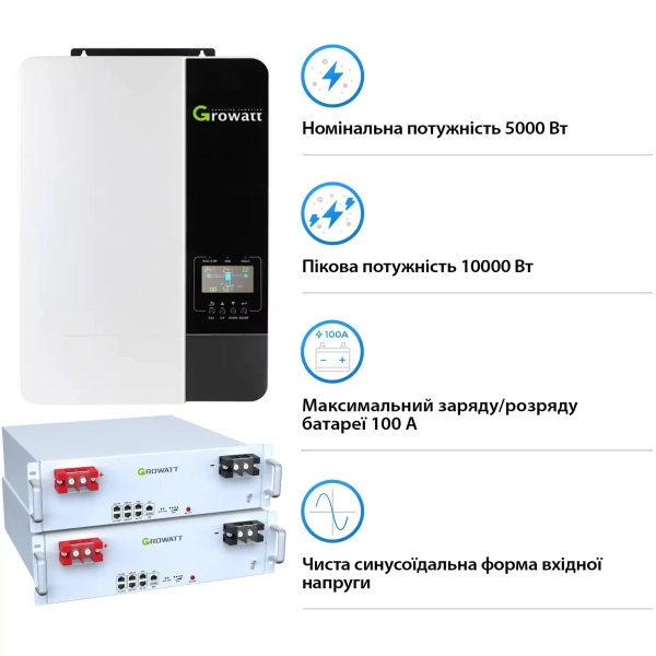 Купити Система зберігання енергії Growatt SV-1GR5K1-LGR10K1-1 5kW 10.2kWh 2BAT LiFePO4 6000 циклів (SV-1GR5K1-LGR10K1-1) - фото 3