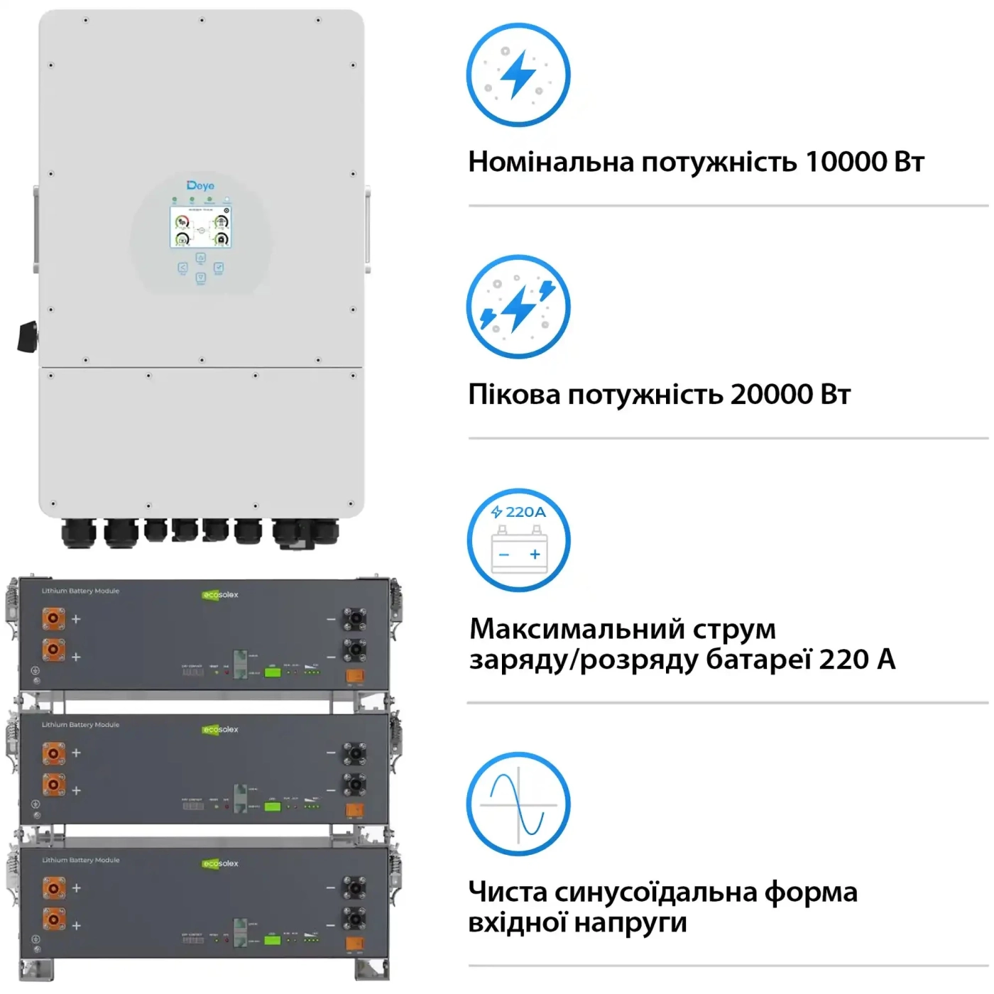 Купити Система зберігання енергії DEYE SV-1DE10K1-LEC15K1-1 10kW 15.4kWh 3BAT LiFePO4 ≥6000 циклів (SV-1DE10K1-LEC15K1-1) - фото 3