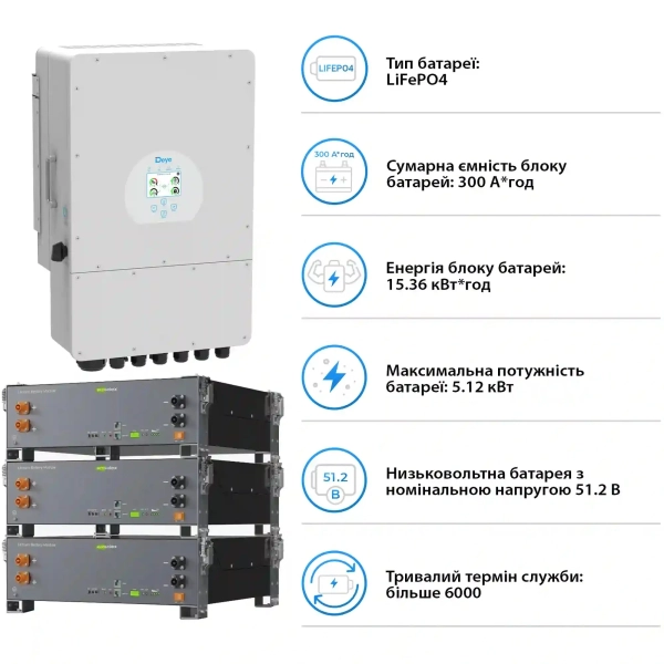 Купити Система зберігання енергії DEYE SV-1DE10K1-LEC15K1-1 10kW 15.4kWh 3BAT LiFePO4 ≥6000 циклів (SV-1DE10K1-LEC15K1-1) - фото 5