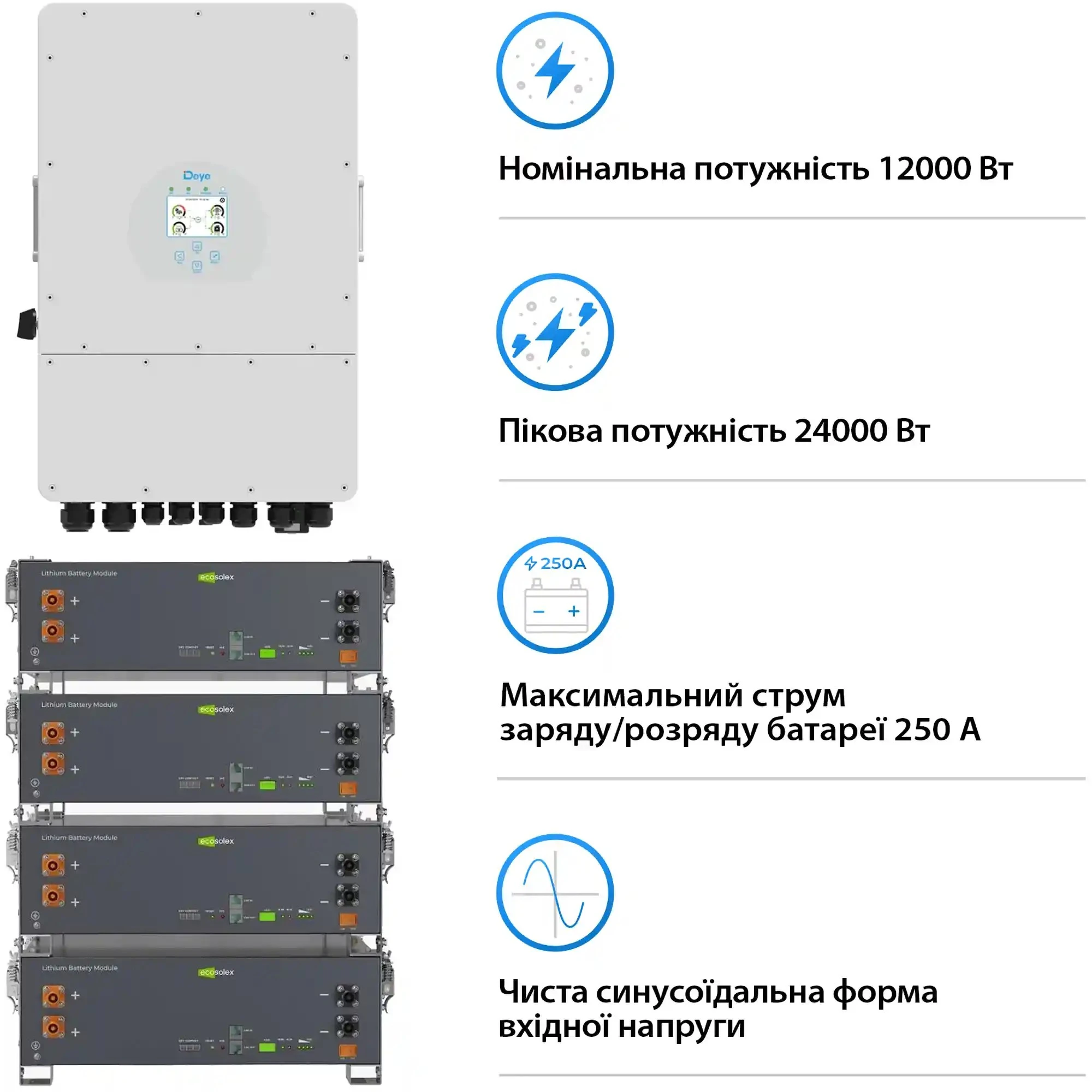 Купити Система зберігання енергії DEYE SV-1DE12K1-LEC20K1-1 12kW 20.5kWh 4BAT LiFePO4 ≥6000 циклів (SV-1DE12K1-LEC20K1-1) - фото 3