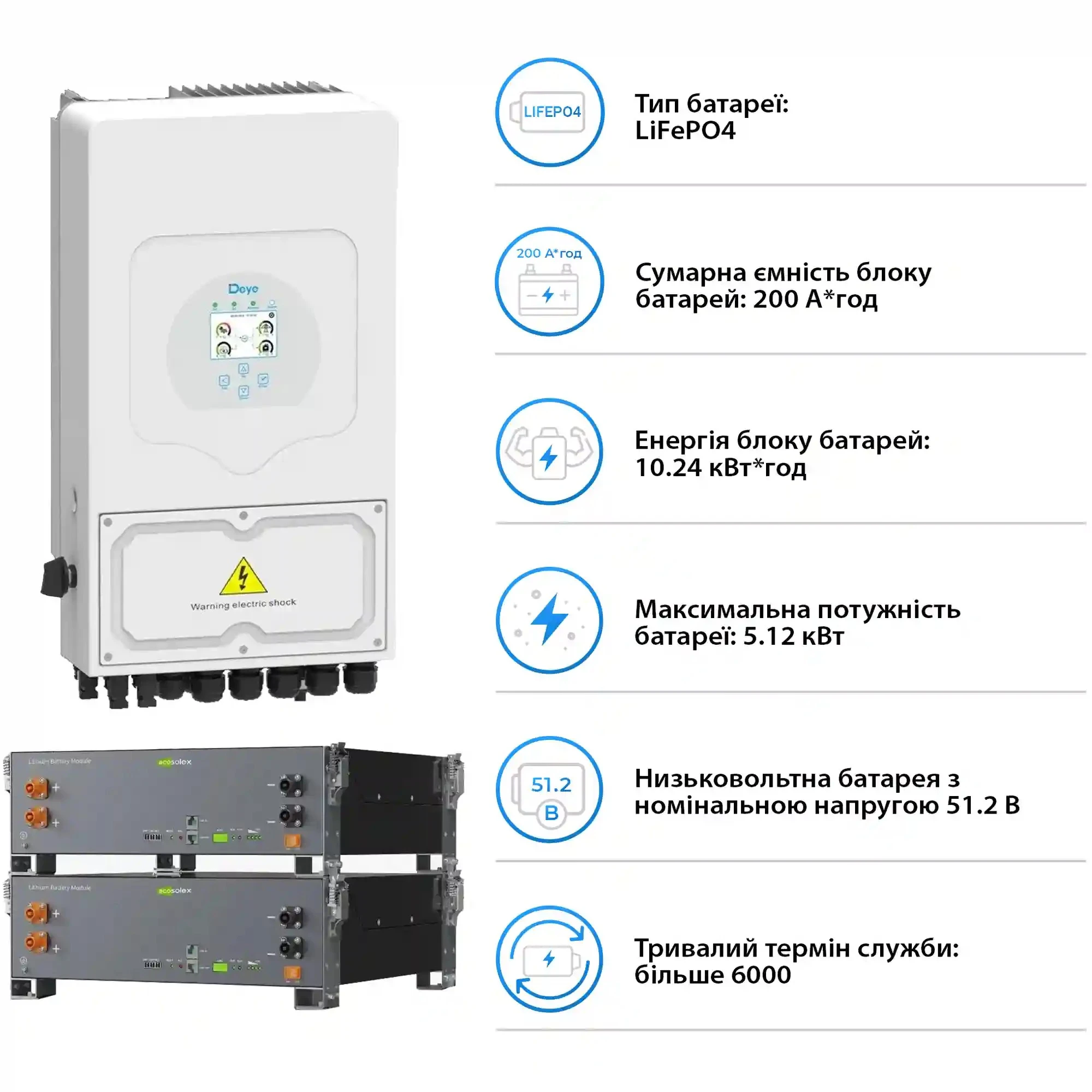 Купити Система зберігання енергії DEYE SV-1DE6K2-LEC10K1-1 6kW 10.2kWh 2BAT LiFePO4 ≥6000 циклів (SV-1DE6K2-LEC10K1-1) - фото 5