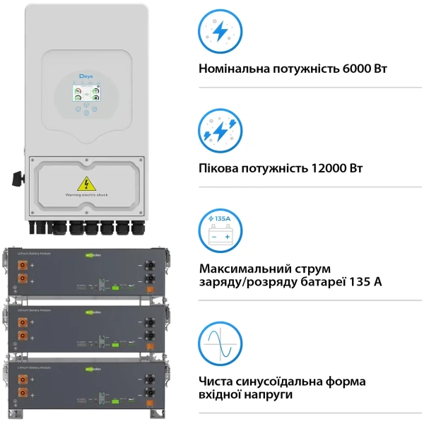 Купити Система зберігання енергії DEYE SV-1DE6K2-LEC15K1-1 6kW 15.4kWh 3BAT LiFePO4 ≥6000 циклів (SV-1DE6K2-LEC15K1-1) - фото 3